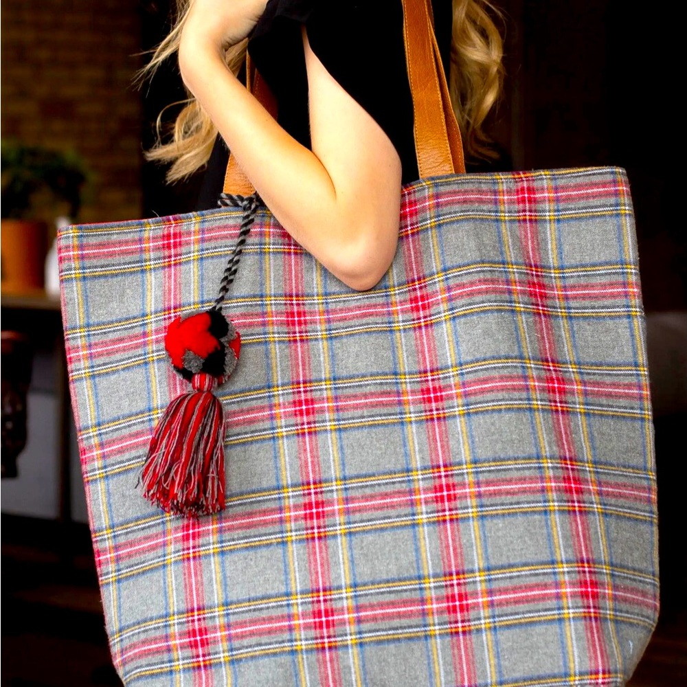 Grey Plaid Tote